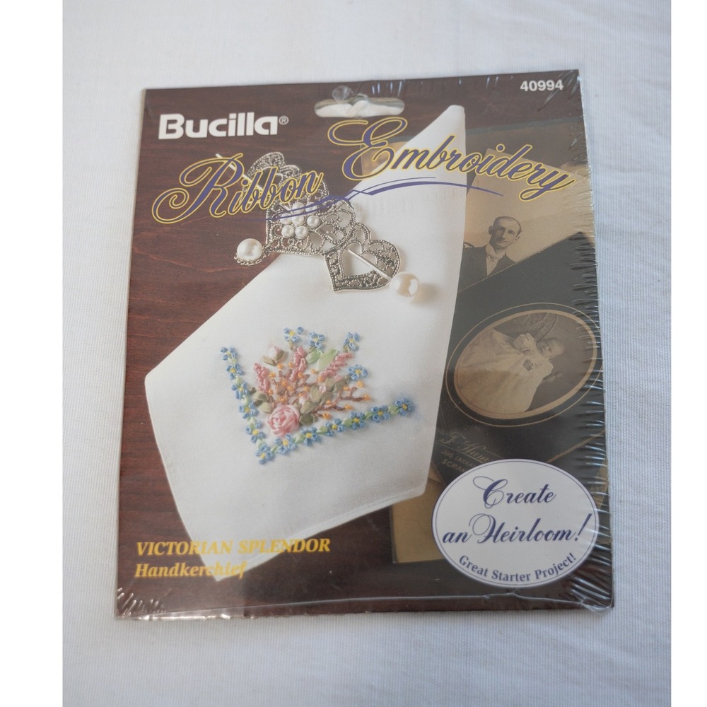 Bucilla Ribbon Embroidery Kit New Victorian Splendor Handkerchief 40994 cottage